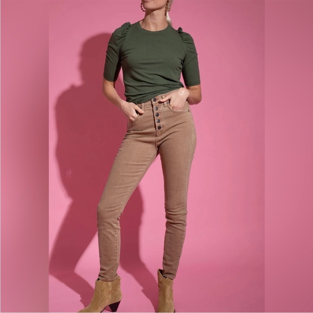 Veronica Beard Maera High-Rise Skinny Jeans in Tan Sierra, Size 27